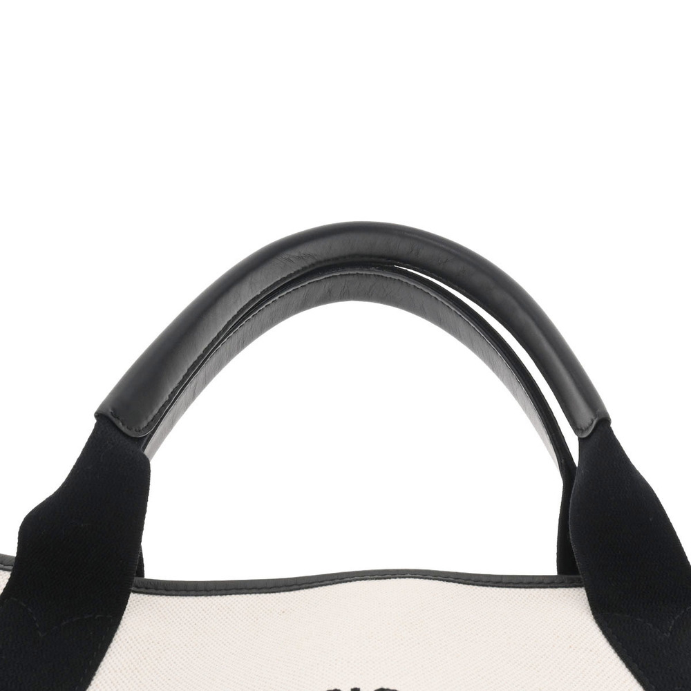 BALENCIAGA The Navy Blue Cabas Natural Black Canvas Leather Handbag - Picture 4 of 11
